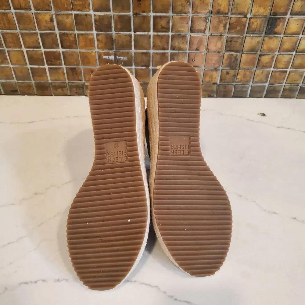 Eileen Fisher Women's Sandals 10 Black Agnes Espadrilles Leather Minimalist
